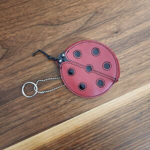 Rolfs Leather Ladybug Coin Purse Small Zip Red With Pocket Keychain Pouch